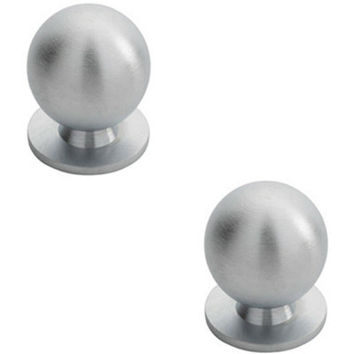 2x Solid Ball Cupboard Door Knob 25mm Diameter Satin Chrome Cabinet Handle