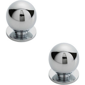 2x Solid Ball Cupboard Door Knob 30mm Diameter Polished Chrome Cabinet Handle