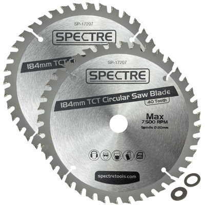 2x Spectre Pro 184mm x 20mm Bore 40 Tooth Long Life TCT Circular Saw Blade Wood