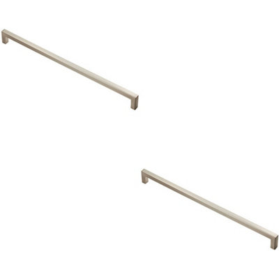 2x Square Block Handle Pull Handle 330 x 10mm 320mm Fixing Centres Satin Nickel