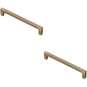 2x Square Block Pull Handle 170 x 10mm 160mm Fixing Centres Antique Brass