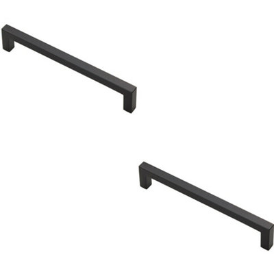 2x Square Block Pull Handle 170 x 10mm 160mm Fixing Centres Matt Black