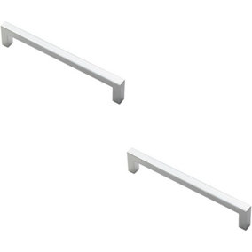 2x Square Block Pull Handle 170 x 10mm 160mm Fixing Centres Polished Chrome