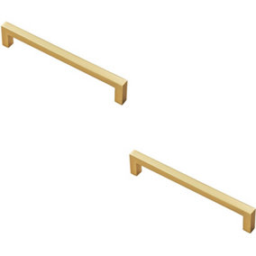 2x Square Block Pull Handle 170 x 10mm 160mm Fixing Centres Satin Brass