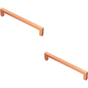 2x Square Block Pull Handle 170 x 10mm 160mm Fixing Centres Satin Copper