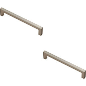 2x Square Block Pull Handle 170 x 10mm 160mm Fixing Centres Satin Nickel