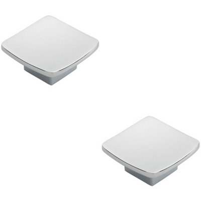 2x Square Curved Cupboard Door Knob 45 x 45mm Polished Chrome Handle DIY at B&Q