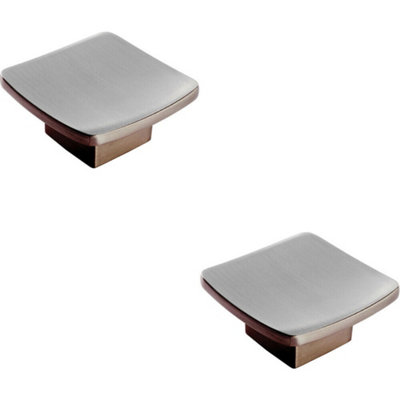 2x Square Curved Cupboard Door Knob 45 x 45mm Satin Nickel Cabinet Handle