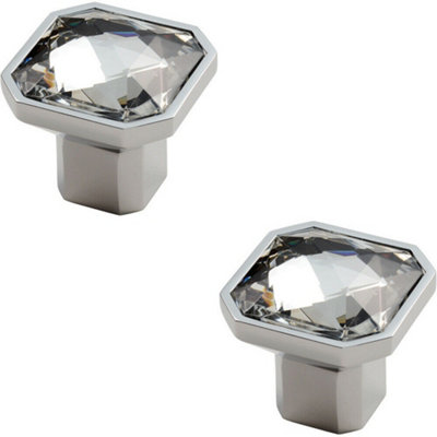2x Square Faceted Crystal Cupboard Door Knob 32 x 32 x 32mm Polished Chrome Price Comparisons | Compare The Build