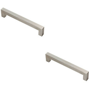 2x Square Linear Block Pull Handle 174 x 14mm 160mm Fixing Centres Satin Steel
