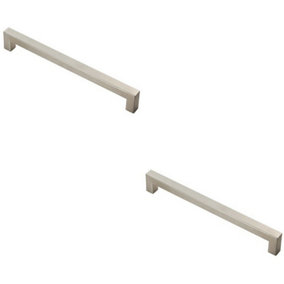 2x Square Linear Block Pull Handle 206 x 14mm 192mm Fixing Centres Satin Steel