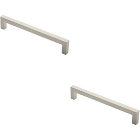 2x Square Mitred Door Pull Handle 319 x 19mm 300mm Fixing Centres Satin Steel
