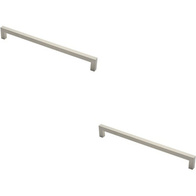 2x Square Mitred Door Pull Handle 469 x 19mm 450mm Fixing Centres Satin Steel