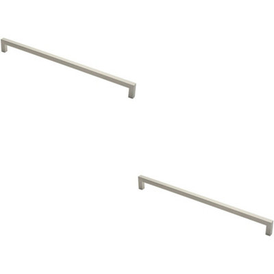 2x Square Mitred Door Pull Handle 619 x 19mm 600mm Fixing Centres Satin Steel