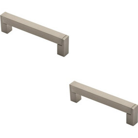 2x Square Section Bar Pull Handle 143 x 15mm 128mm Fixing Centres Satin Nickel