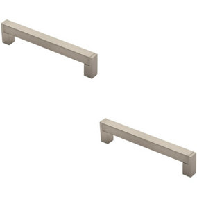 2x Square Section Bar Pull Handle 175 x 15mm 160mm Fixing Centres Satin Nickel