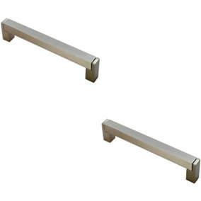 2x Square Section Bar Pull Handle 207 x 15mm 192mm Fixing Centres Satin Nickel