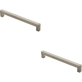 2x Square Section Bar Pull Handle 239 x 15mm 224mm Fixing Centres Satin Nickel