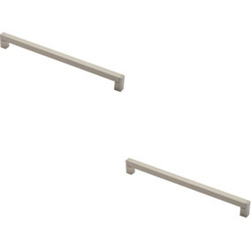 2x Square Section Bar Pull Handle 335 x 15mm 320mm Fixing Centres Satin Nickel