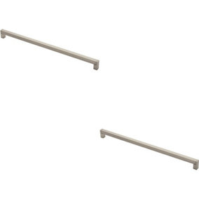 2x Square Section Bar Pull Handle 463 x 15mm 448mm Fixing Centres Satin Nickel