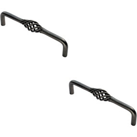2x Steel Cage D Type Cabinet Pull Handle 128mm Fixing Centres Antique Steel