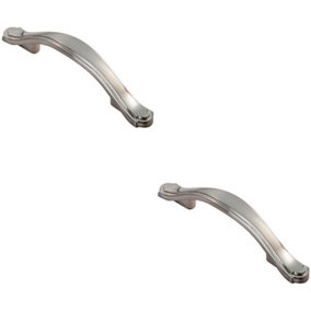 2x Stepped Edge Cupboard Bow Pull Handle 76mm Fixing Centres Satin Nickel