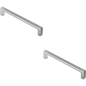 2x Straight D Bar Door Handle with Grooves 160mm Fixing Centres Polished Chrome
