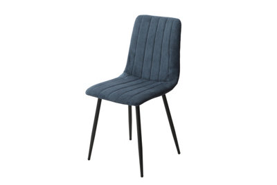 2x Straight Stitch Blue Cord Dining Chair, Black Tapered Legs