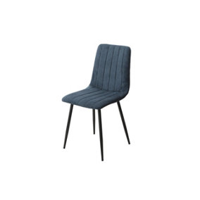 2x Straight Stitch Blue Cord Dining Chair, Black Tapered Legs