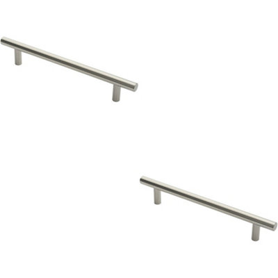 2x Straight T Bar Door Pull Handle 400 x 19mm 300mm Fixing Centres Satin Steel