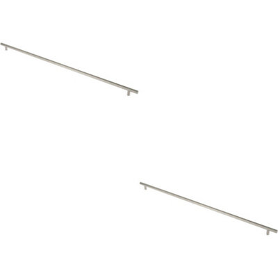2x Straight T Bar Pull Handle 1800 x 30mm 1630mm Fixing Centres Satin Steel