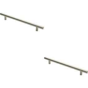 2x Straight T Bar Pull Handle 600 x 30mm 450mm Fixing Centres Satin Steel