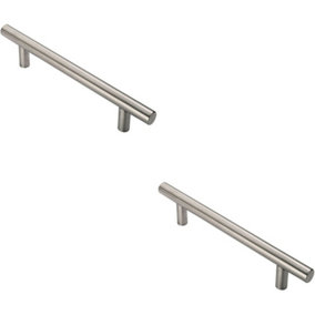 2x Straight T Bar Pull Handle 775 x 30mm 600mm Fixing Centres Satin Steel