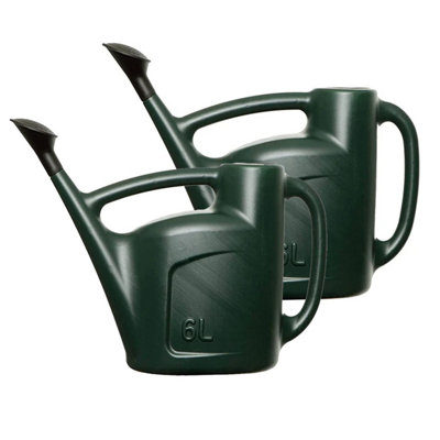 2x Strong 6 Litre Green Indoor & Outdoor Garden Watering Can Complete With Detachable Sprinkler Head & Handle