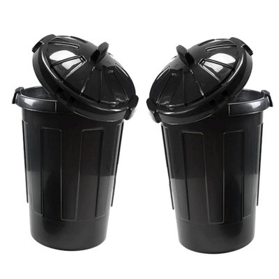 2x Strong Plastic 80 Litre Extra Large Shatterproof Black Home Kitchen Storage Dustbins With Lid