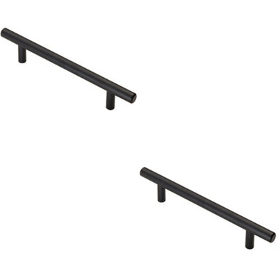 2x T Bar Cupboard Pull Handle 188 x 12mm 128mm Fixing Centres Matt Black