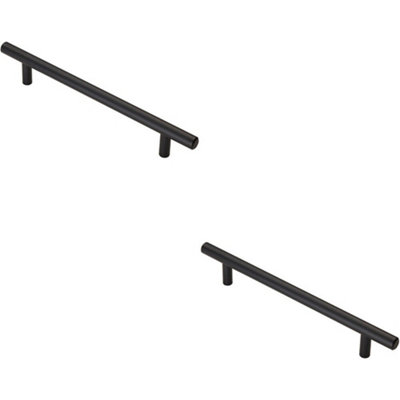 2x T Bar Cupboard Pull Handle 220 x 12mm 160mm Fixing Centres Matt Black