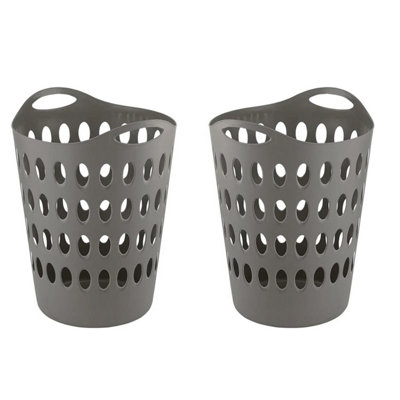 2x Tall Gray Flexi Lightweight Plastic Laundry Baskets For Home Laundry Clothes Storage Baskets