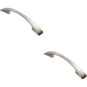 2x Tapered Pull Handle 138 x 16mm 96mm Fixing Centres Satin Nickel Curved Bow