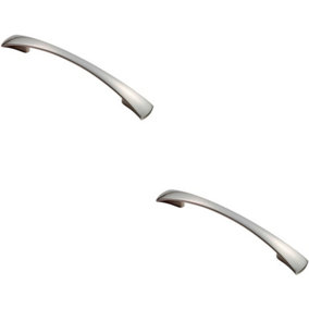 2x Tapered Pull Handle 172 x 16mm 1 28mm Fixing Centres Satin Nickel Curved Bow