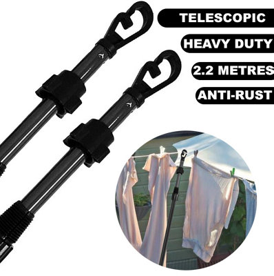 Heavy Duty Telescopic Washing Line Extending Clothes Line Prop Pole Support  2.4M