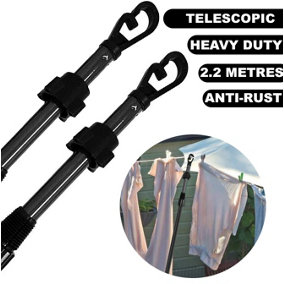 2x Telescopic Washing Line Prop Pole Clothesline