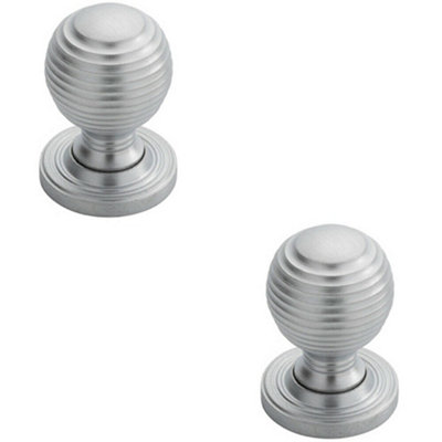 2x Textured Reeded Ball Cupboard Door Knob 23mm Dia Satin Chrome Handle