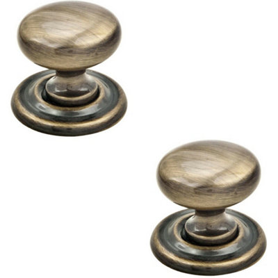 2x Tiered Mushroom Cupboard Door Knob 32mm Diameter Brass Cabinet Handle