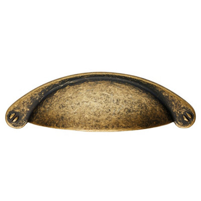 2x Traditional Cup Pull Handle 104 x 26mm 64mm Fixing Centres Antique Brass