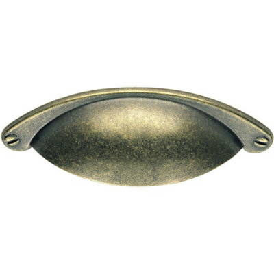 2x Traditional Cup Pull Handle 104 x 26mm 64mm Fixing Centres Antique Brass