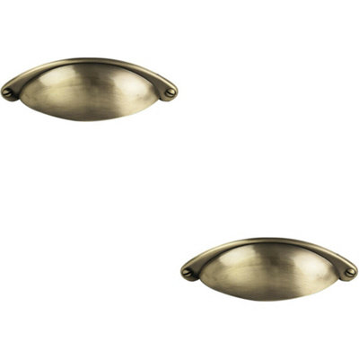 2x Traditional Cup Pull Handle 104 x 26mm 64mm Fixing Centres Burnished Brass