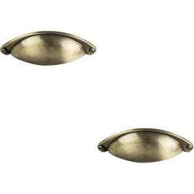 2x Traditional Cup Pull Handle 104 x 26mm 64mm Fixing Centres Burnished Brass