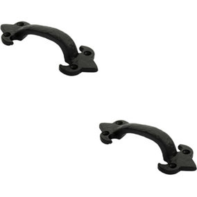 2x Traditional Forged Iron Pull Handle 132 x 50mm Black Antique Door Handle