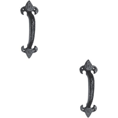 2x Traditional Forged Iron Pull Handle 180 x 52mm Black Antique Door ...